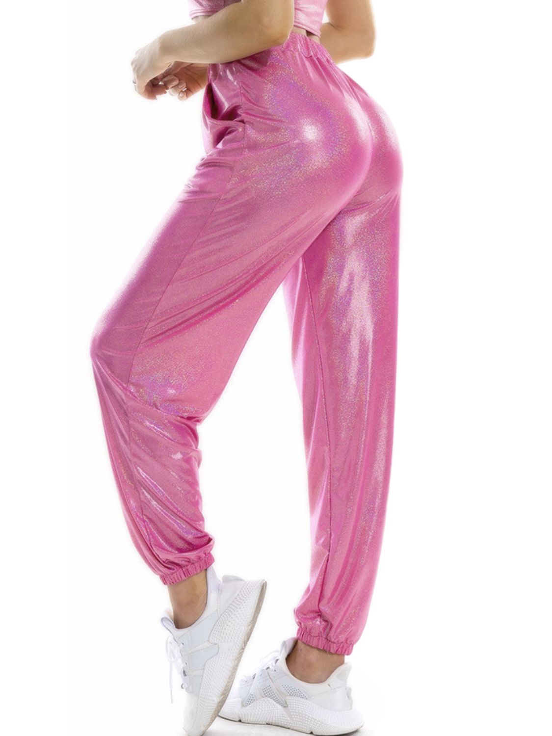 Glitter Elastic Waist Pants with Pockets - FunkyPeacockStore (Store description)