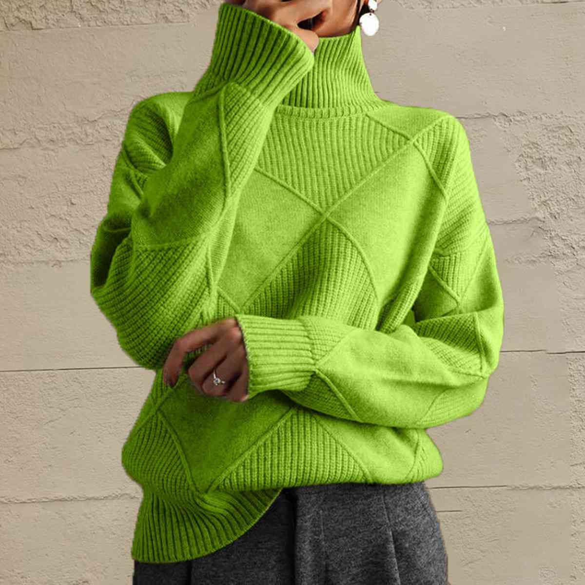 Geometric Turtleneck Long Sleeve Sweater - FunkyPeacockStore (Store description)