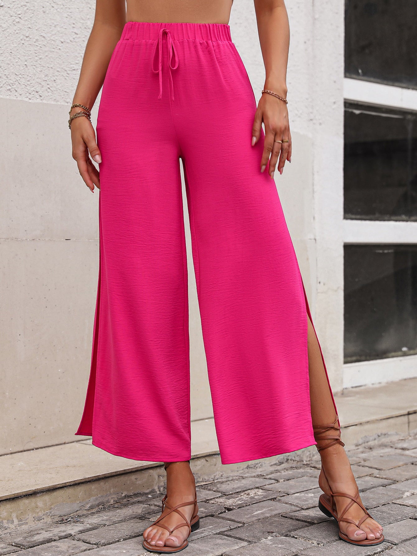 High Waist Slit Wide Leg Pants - FunkyPeacockStore (Store description)