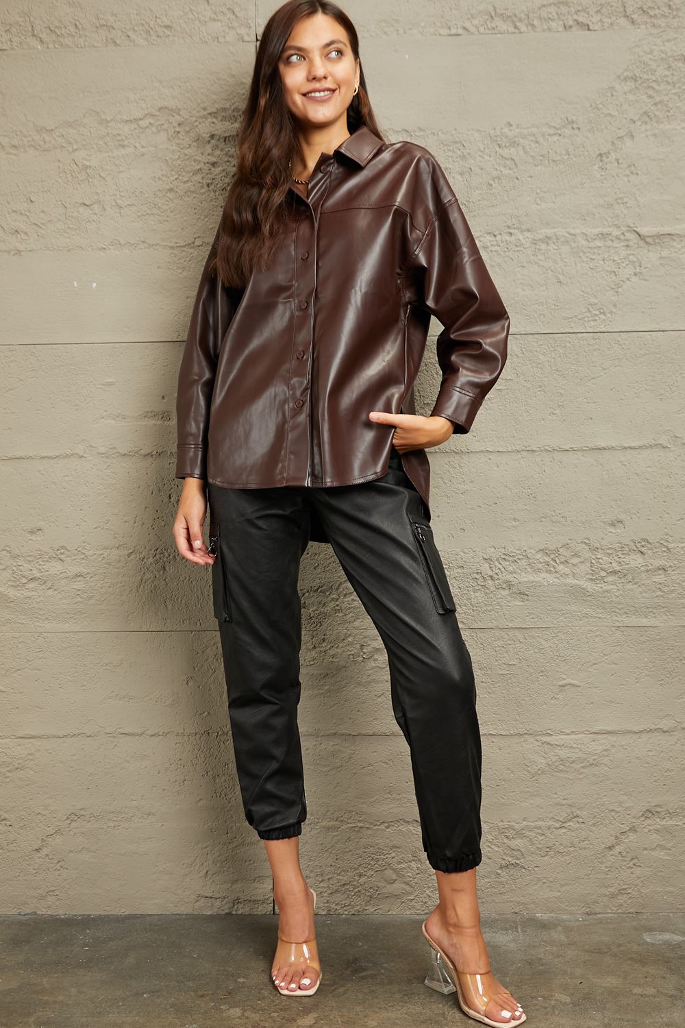 e.Luna Vegan Leather Button Down Shirt - FunkyPeacockStore (Store description)