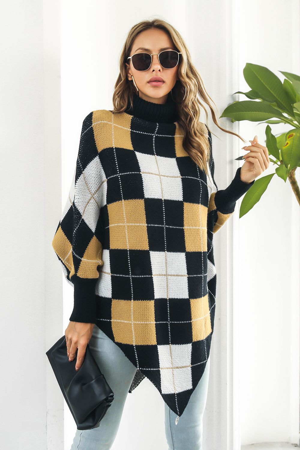 Plaid Turtleneck Dolman Sleeve Poncho - FunkyPeacockStore (Store description)