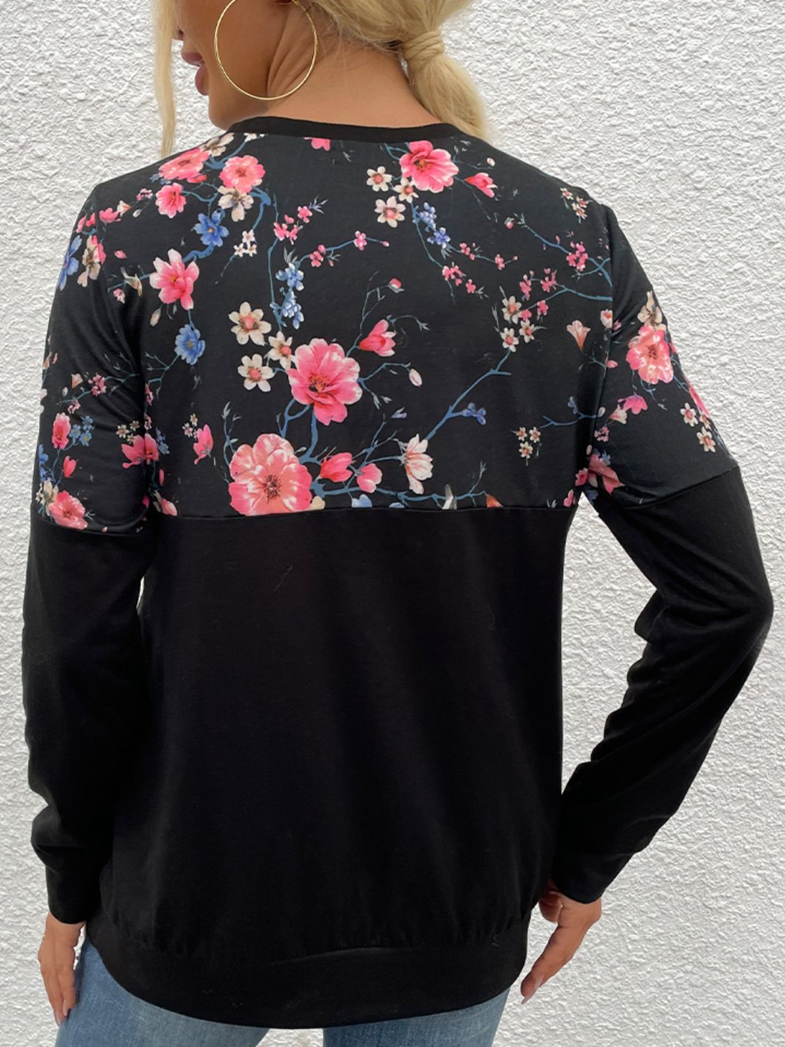 Floral Print Round Neck Dropped Shoulder Tee - FunkyPeacockStore (Store description)