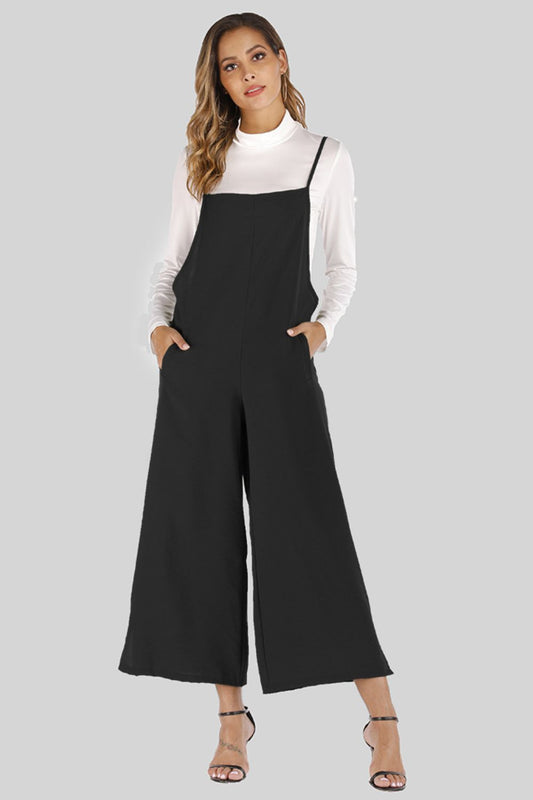 Cropped Wide Leg Overalls with Pockets - FunkyPeacockStore (Store description)