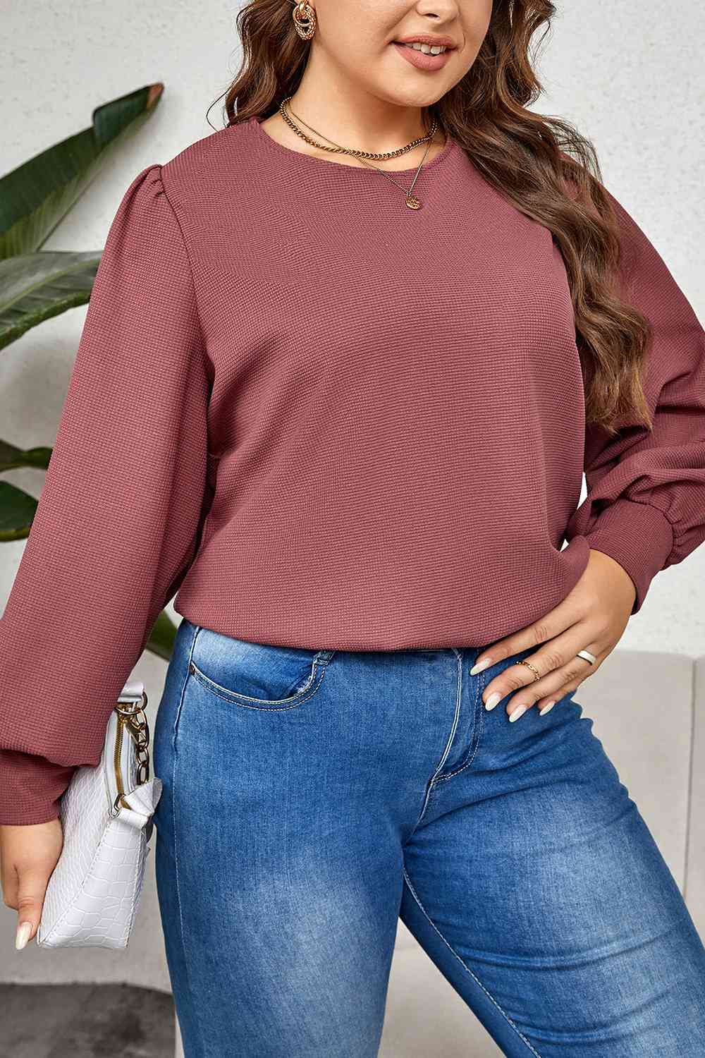 Plus Size Round Neck Puff Sleeve Top - FunkyPeacockStore (Store description)