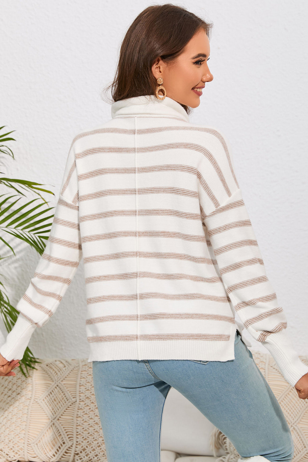 Cowl Neck Drastring Dropped Shoudler Striped Print Blouse - FunkyPeacockStore (Store description)