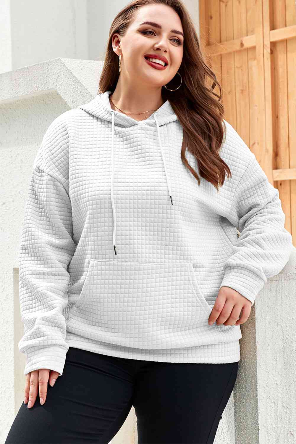 Plus Size Front Pocket Long Sleeve Hoodie - FunkyPeacockStore (Store description)