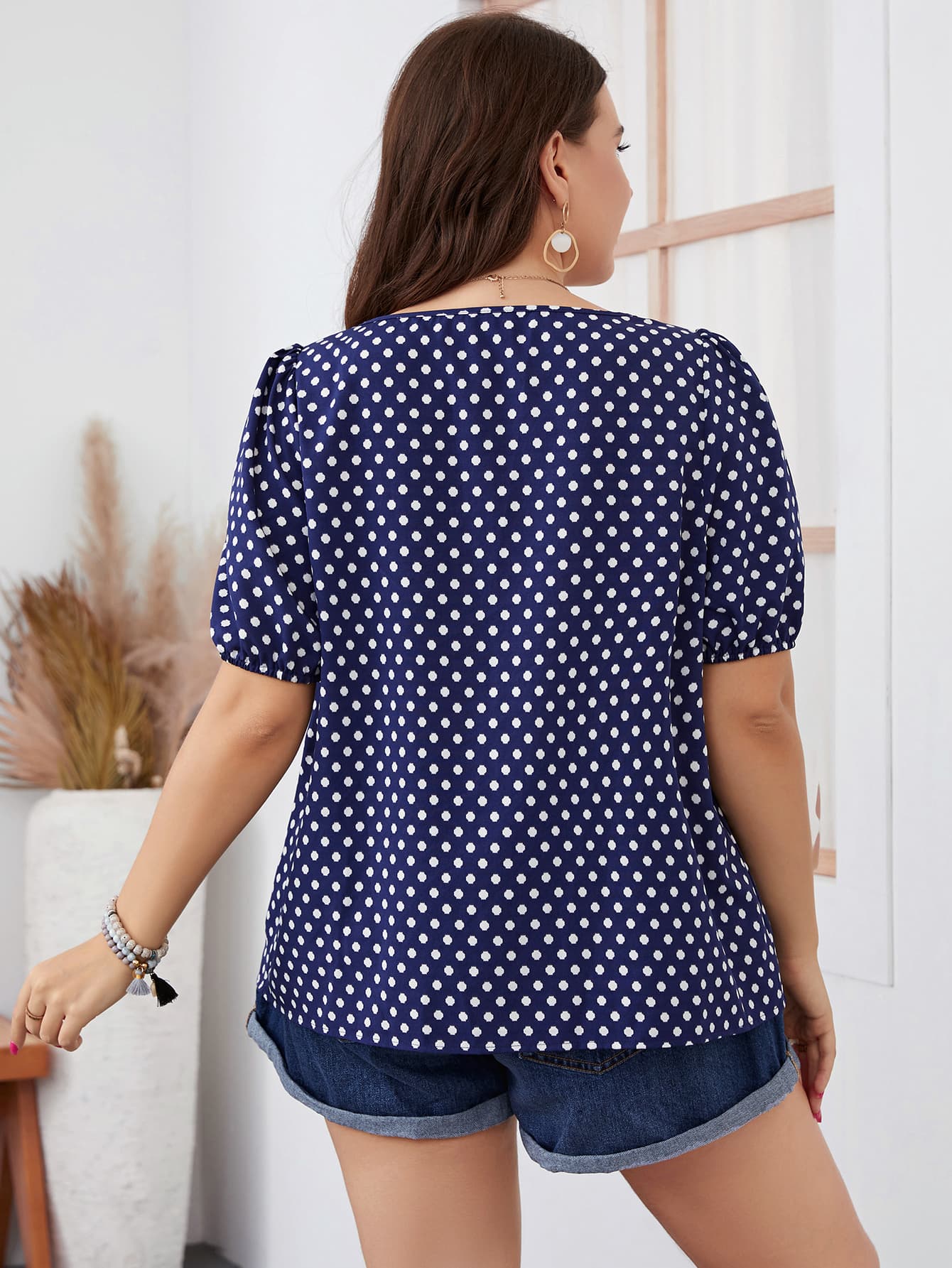 Polka Dot Square Neck Blouse - FunkyPeacockStore (Store description)