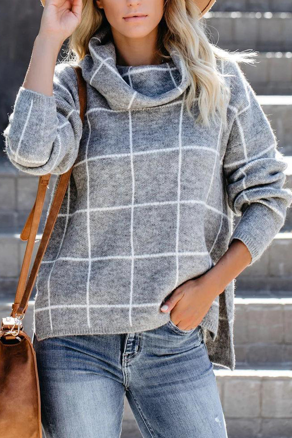 Plaid Turtleneck Drop Shoulder Sweater - FunkyPeacockStore (Store description)