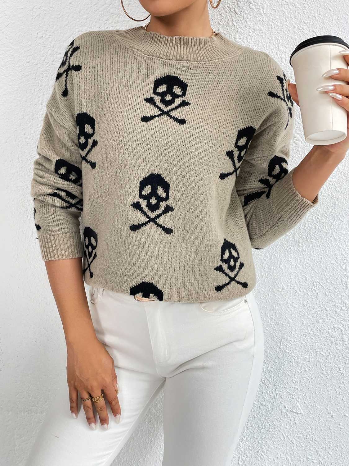 Patterned Drop Shoulder Sweater - FunkyPeacockStore (Store description)