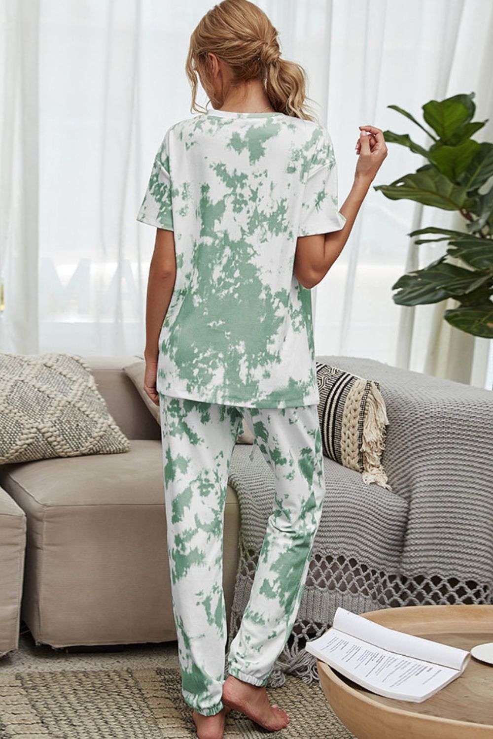 Tie-Dye Tee and Drawstring Waist Joggers Lounge Set - FunkyPeacockStore (Store description)