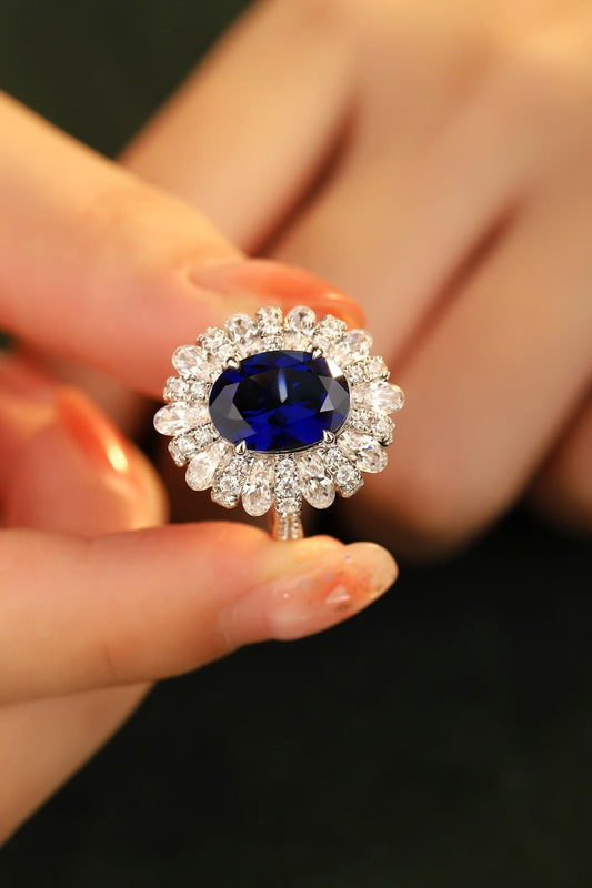 5 Carat Lab-Grown Sapphire Flower Shape Ring - FunkyPeacockStore (Store description)