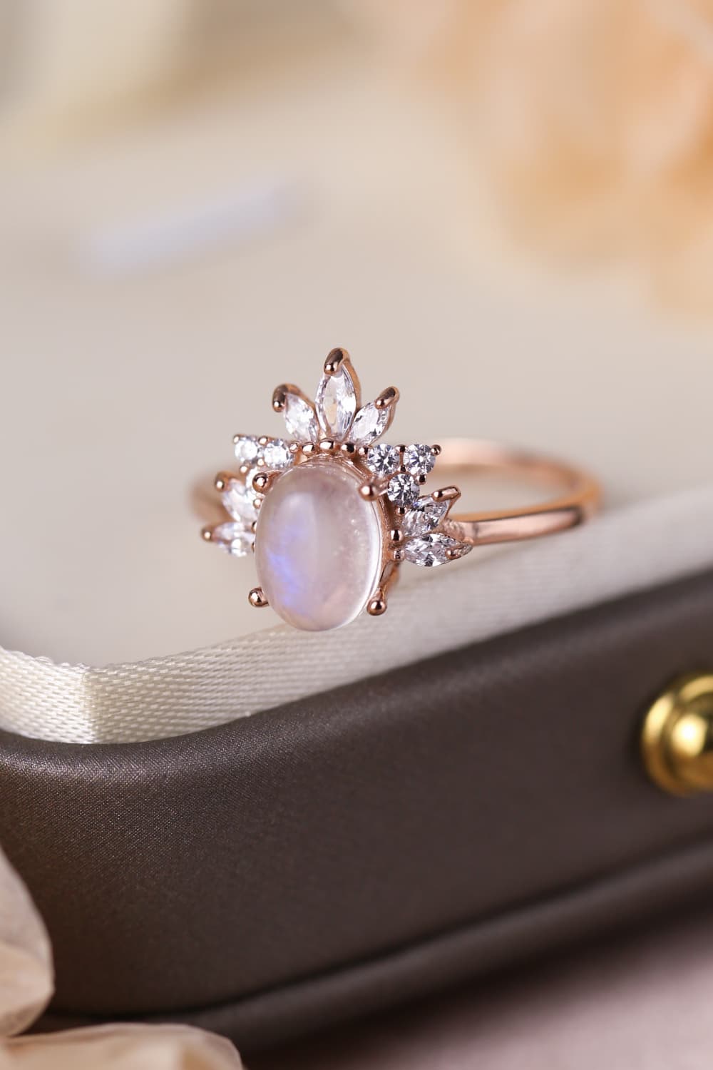 High Quality Natural Moonstone 18K Rose Gold-Plated 925 Sterling Silver Ring - FunkyPeacockStore (Store description)