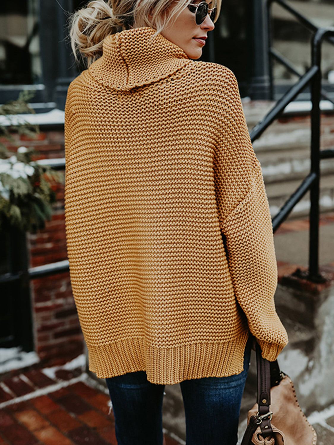 Turtleneck Dropped Shoulder Slit Sweater - FunkyPeacockStore (Store description)