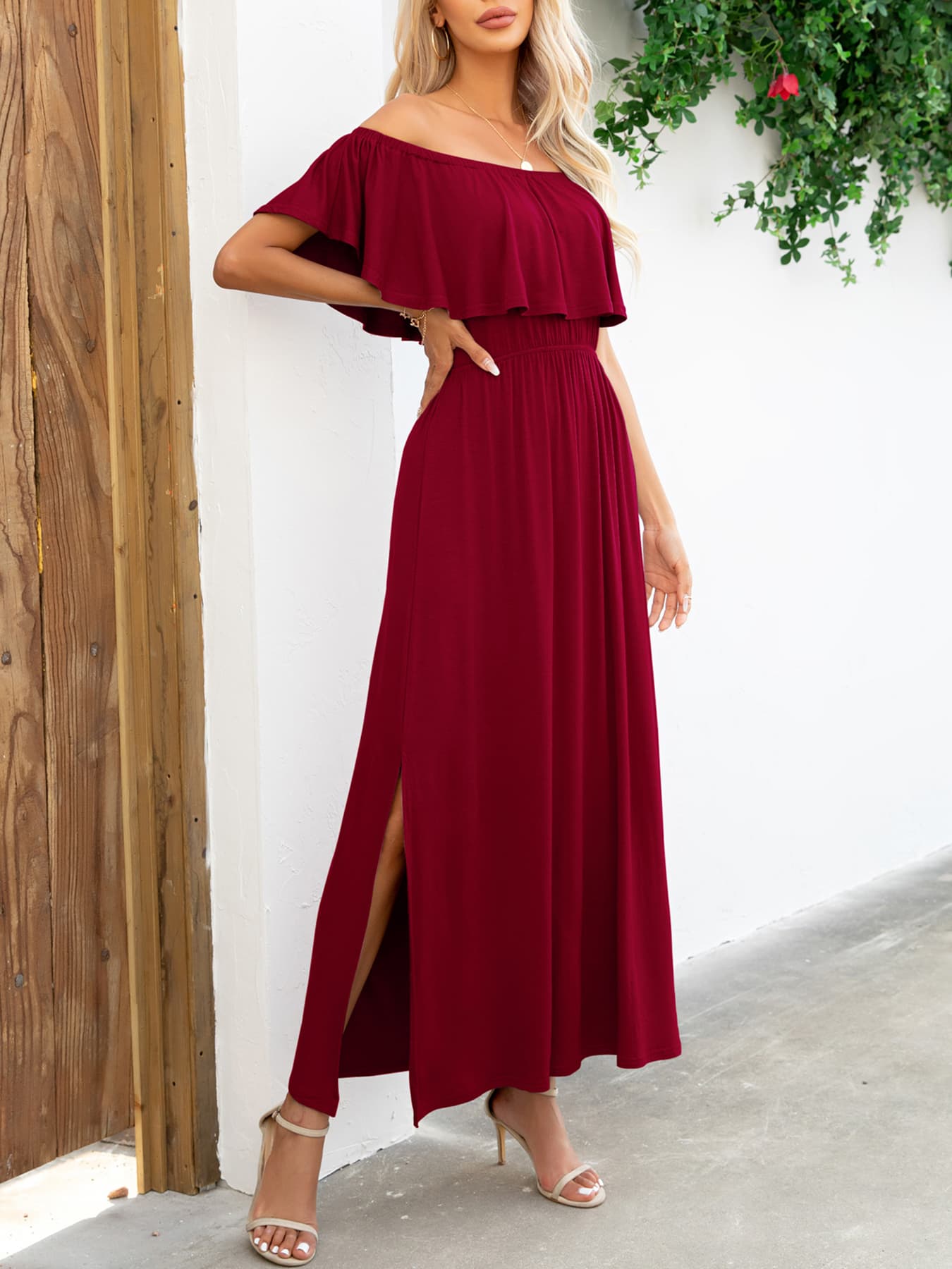 Off-Shoulder Slit Maxi Dress - FunkyPeacockStore (Store description)