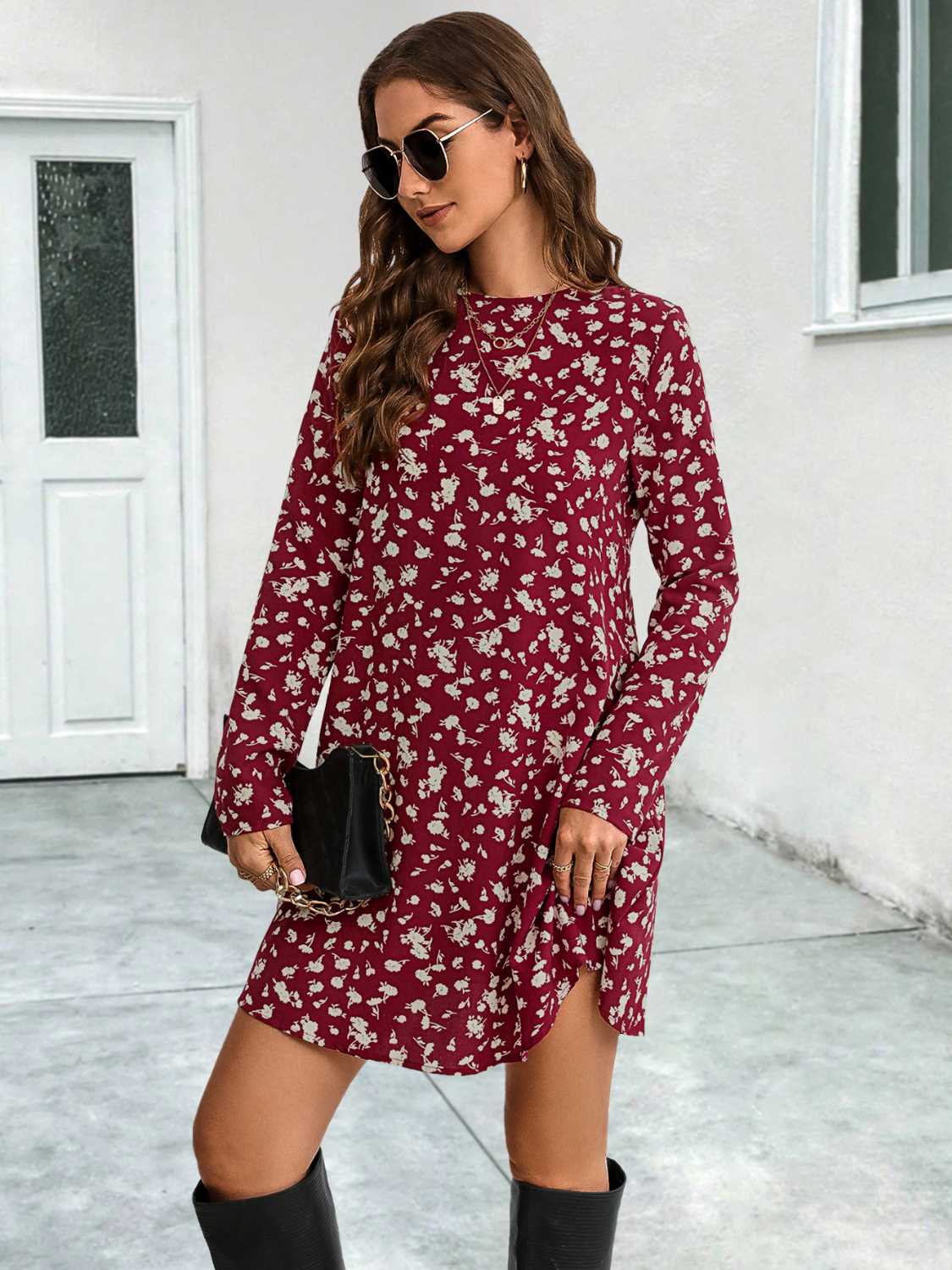 Round Neck Long Sleeve Mini Dress - FunkyPeacockStore (Store description)