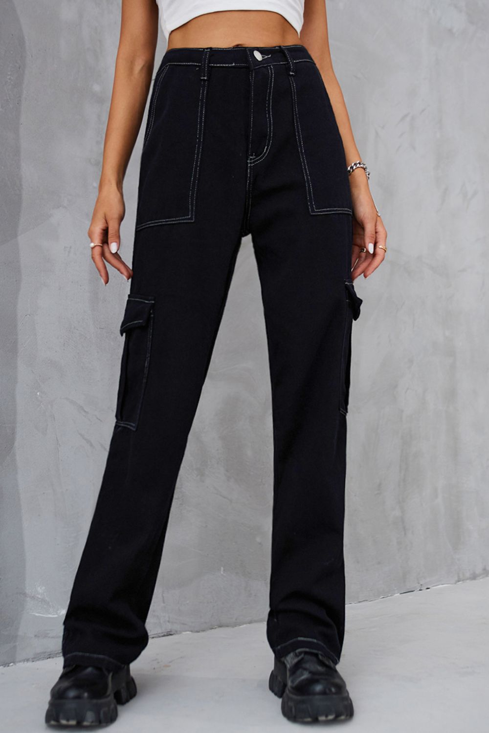 Long Straight Leg Jeans with Pockets - FunkyPeacockStore (Store description)