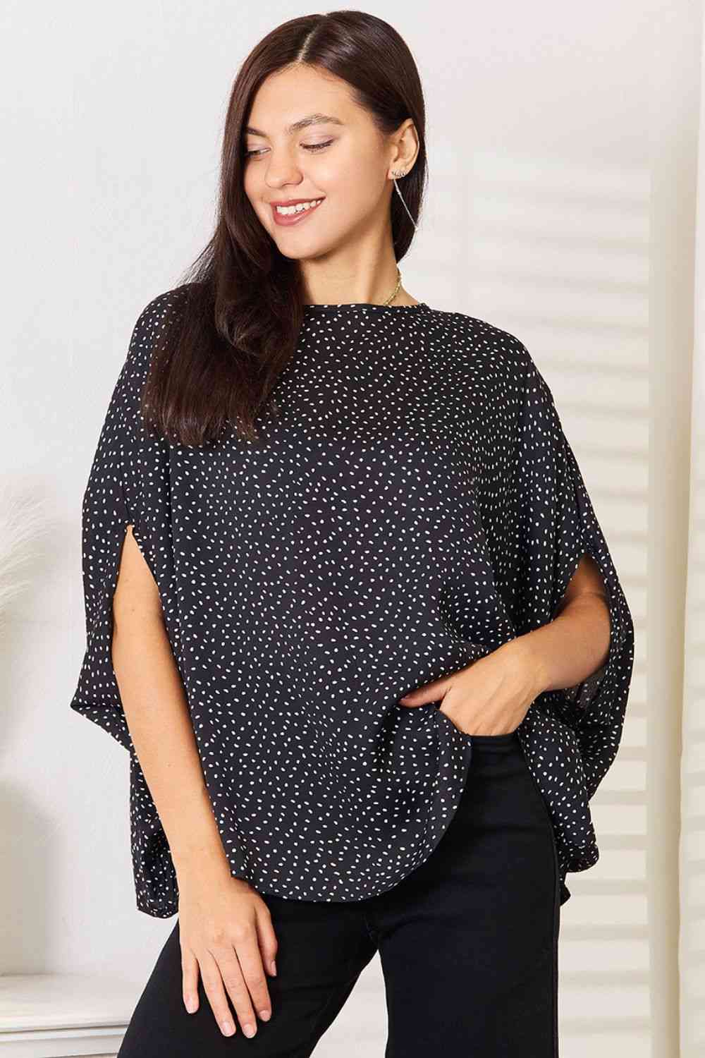 Double Take Printed Dolman Sleeve Round Neck Blouse - FunkyPeacockStore (Store description)