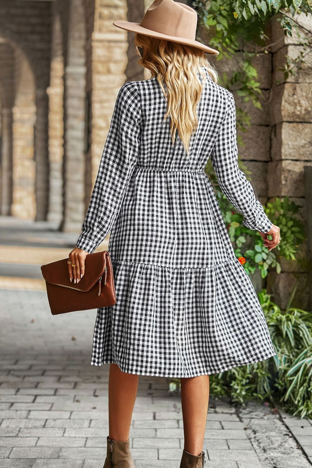 Collared Neck Long Sleeve Midi Dress - FunkyPeacockStore (Store description)