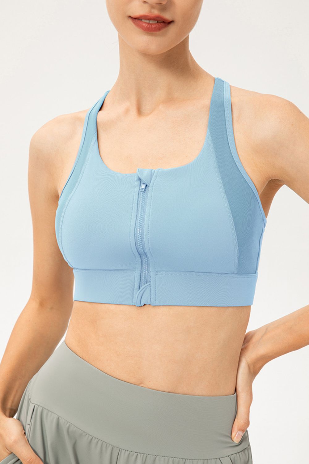 Zip-Up Round Neck Sports Bra - FunkyPeacockStore (Store description)