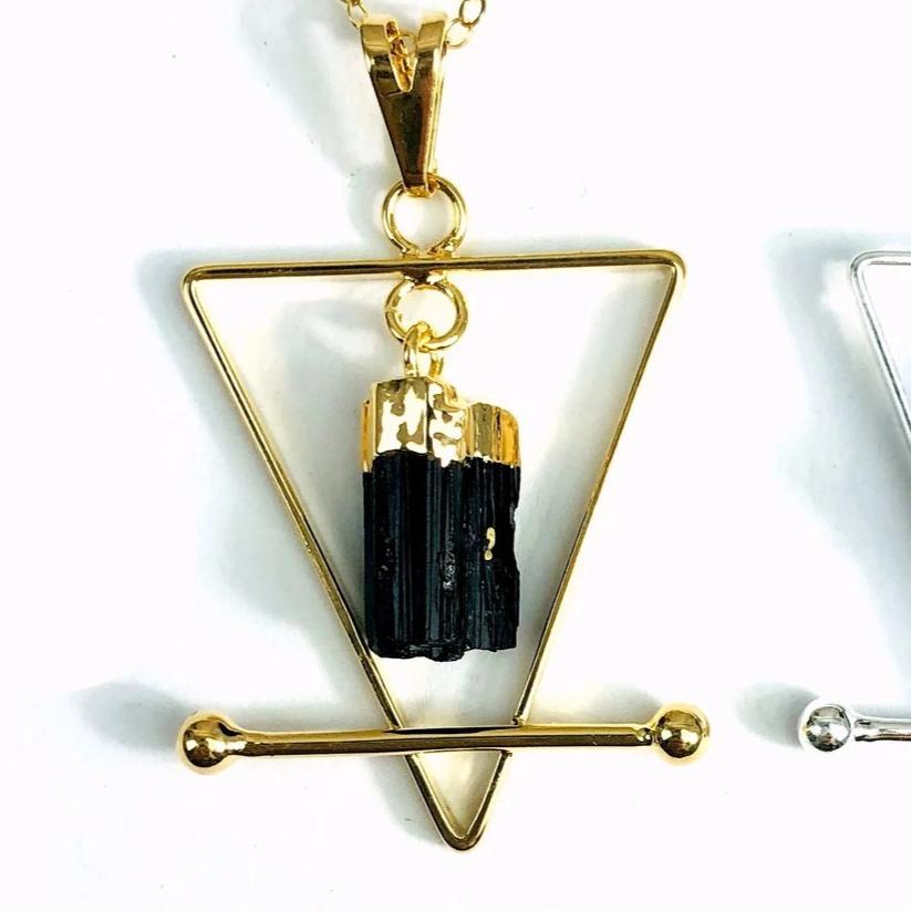 Black Tourmaline and Quartz With 14K Gold Plated or Silver Metal Pendant Necklace - FunkyPeacockStore (Store description)