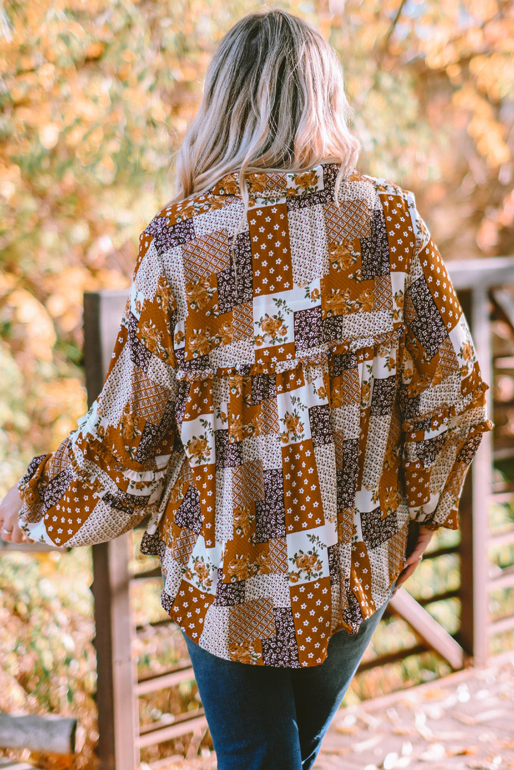 Plus Size Patchwork Balloon Sleeve Blouse - FunkyPeacockStore (Store description)