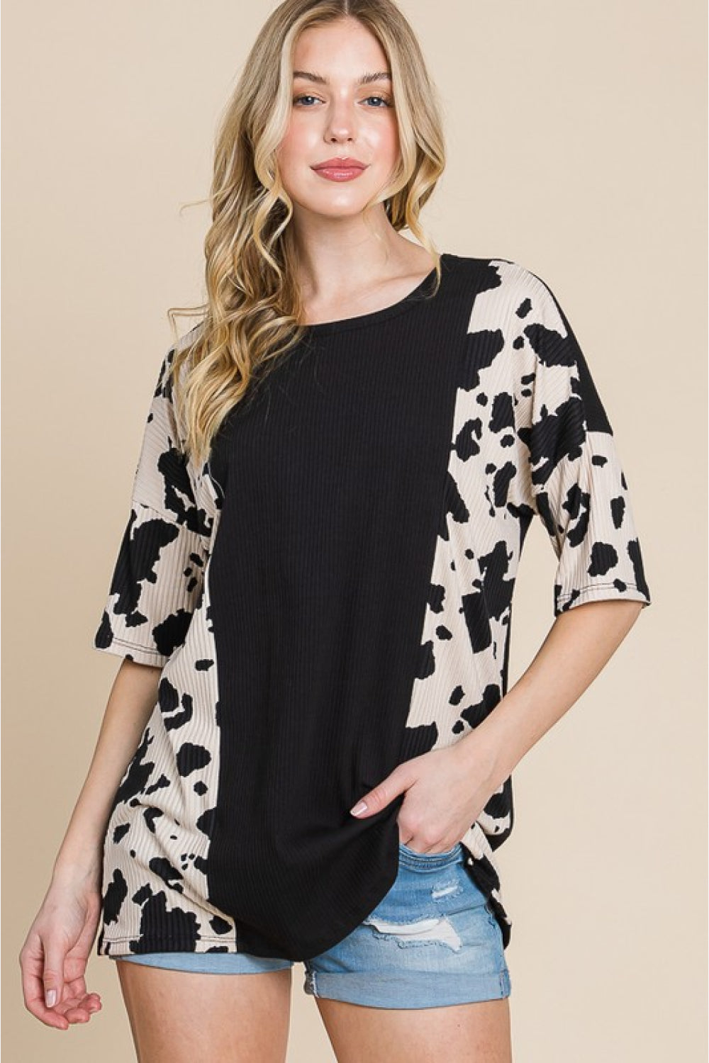 BOMBOM Rodeo Love Ribbed Animal Contrast Tee - FunkyPeacockStore (Store description)