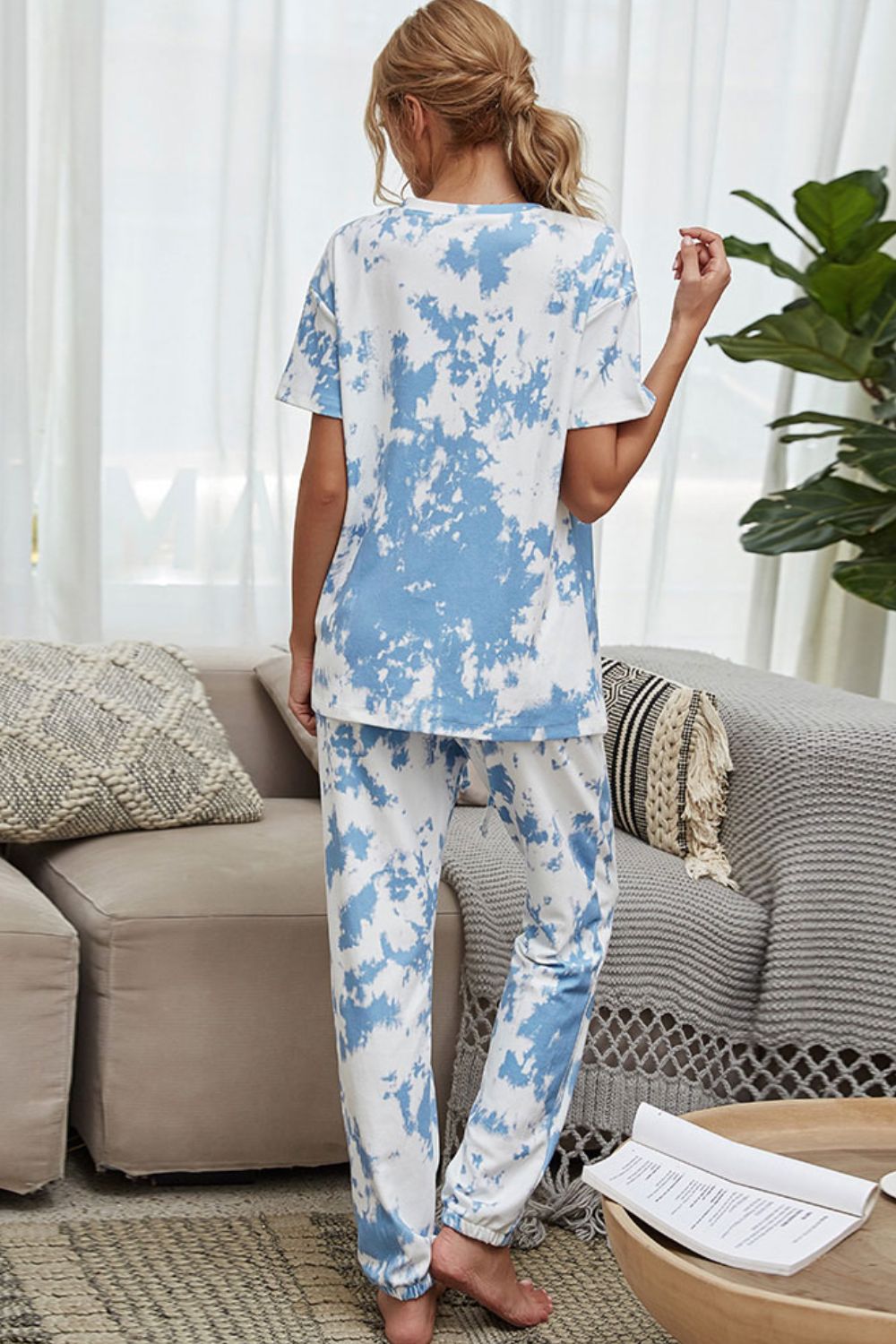 Tie-Dye Tee and Drawstring Waist Joggers Lounge Set - FunkyPeacockStore (Store description)