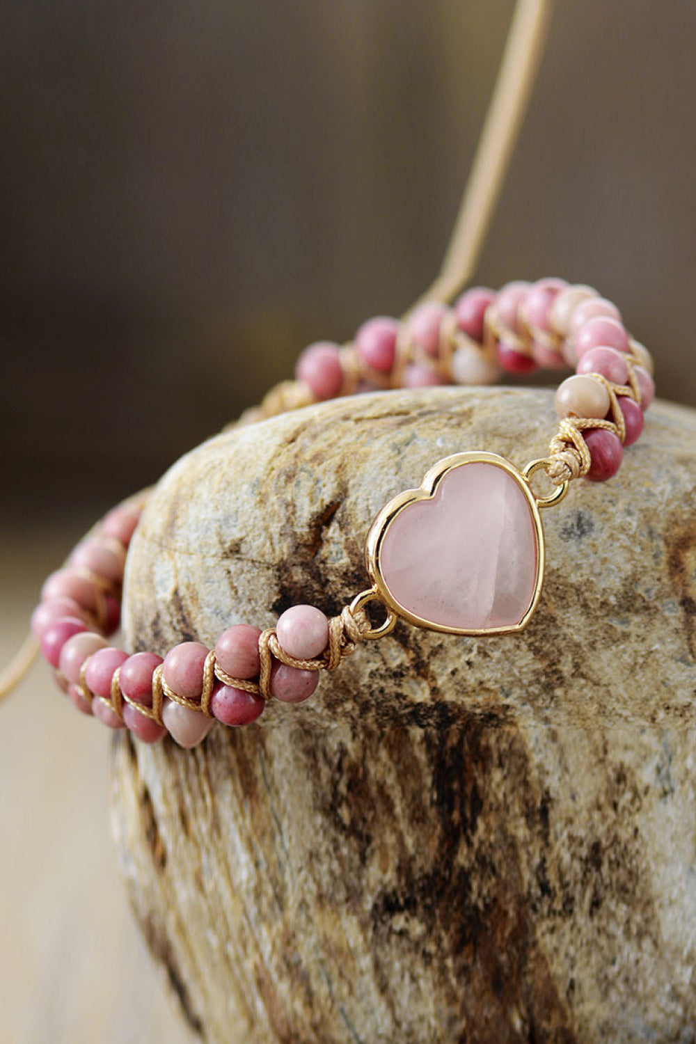 Rose Quartz Heart Beaded Bracelet - FunkyPeacockStore (Store description)