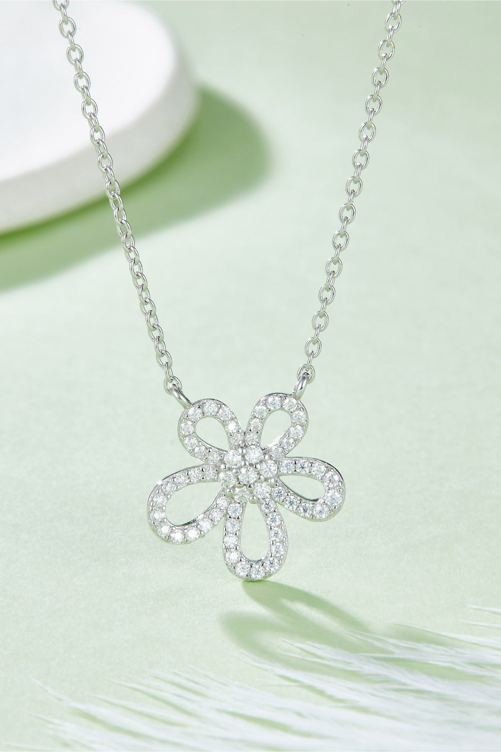 Moissanite Flower Pendant 925 Sterling Silver Necklace - FunkyPeacockStore (Store description)