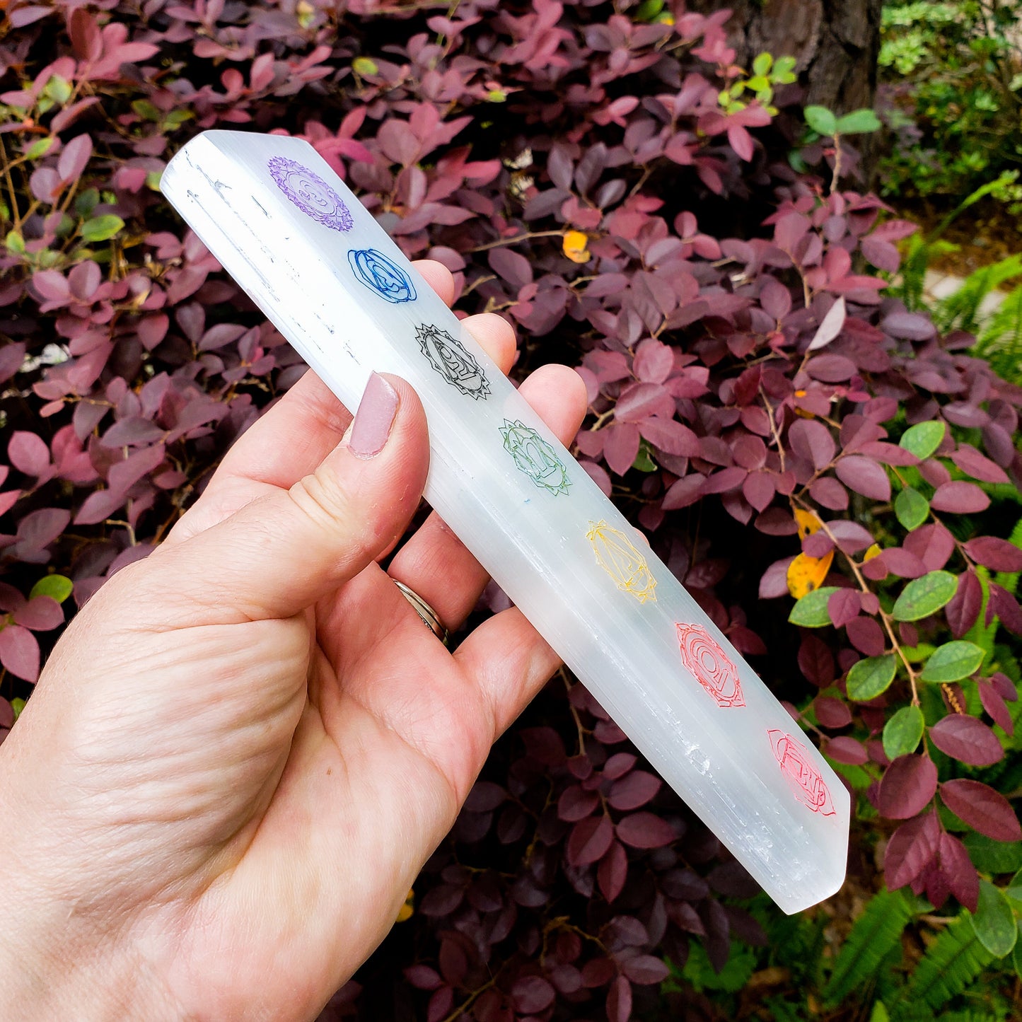 7 Chakras Color Laser Engraved Selenite Bar - FunkyPeacockStore (Store description)