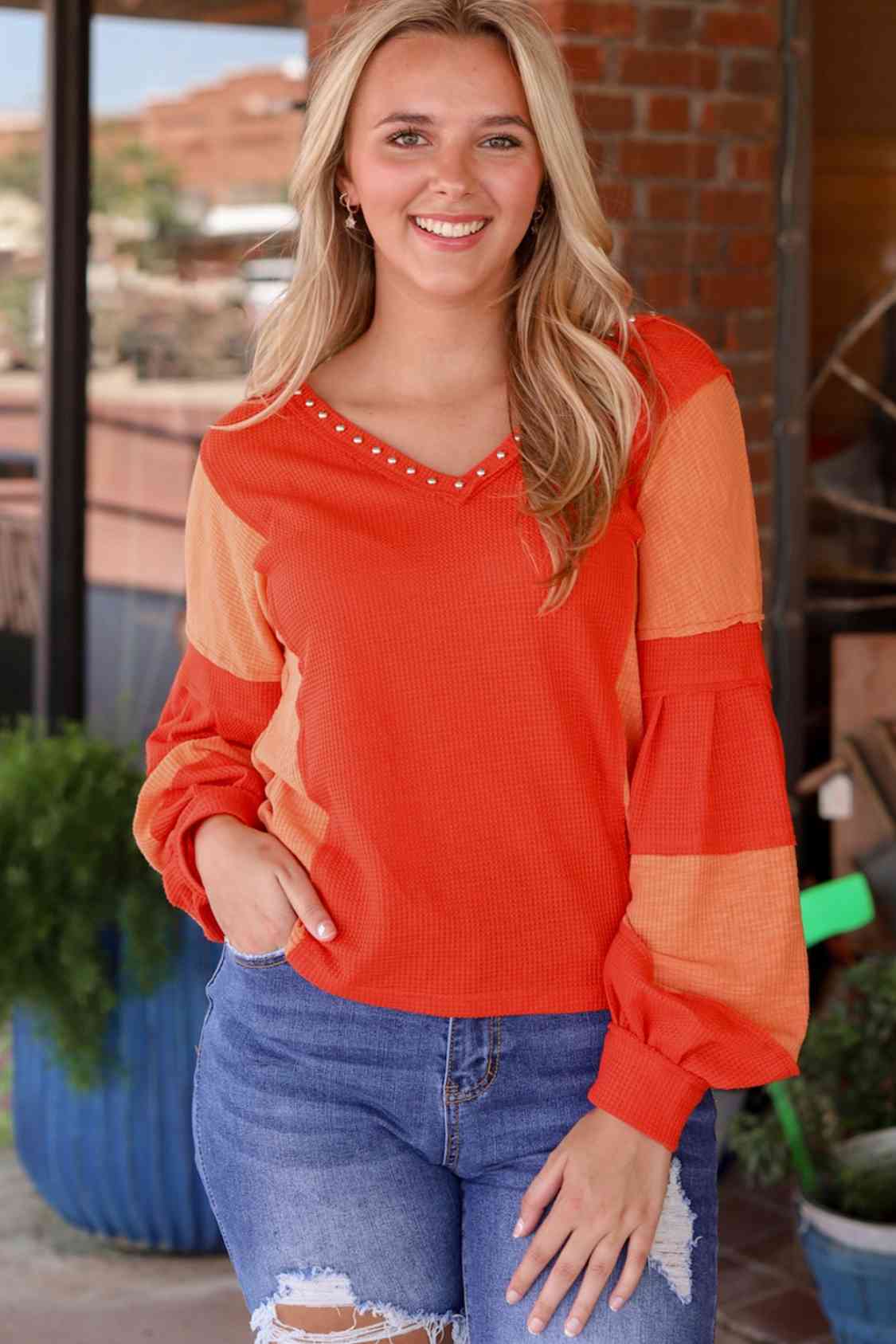 Color Block V-Neck Top - FunkyPeacockStore (Store description)