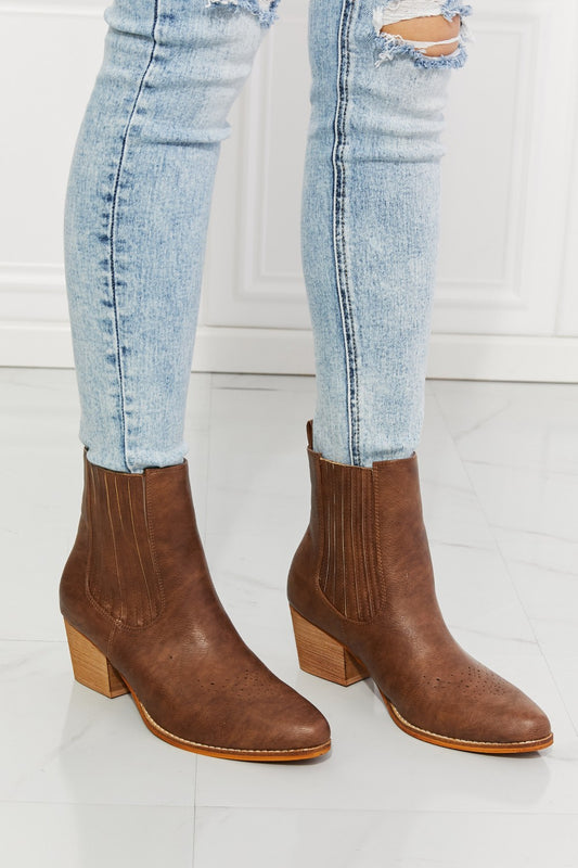 MMShoes Love the Journey Stacked Heel Chelsea Boot in Chestnut - FunkyPeacockStore (Store description)