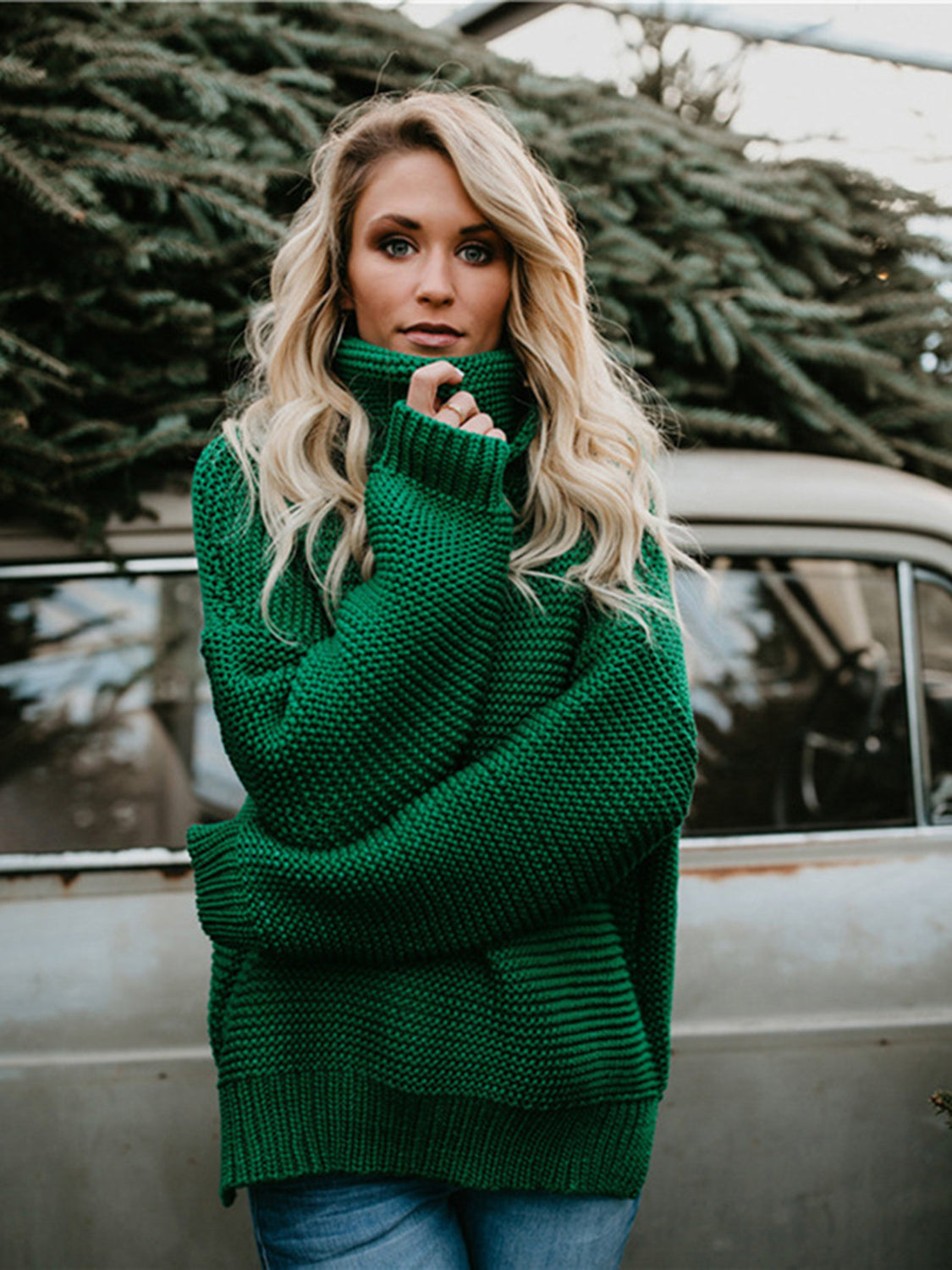 Turtleneck Dropped Shoulder Slit Sweater - FunkyPeacockStore (Store description)