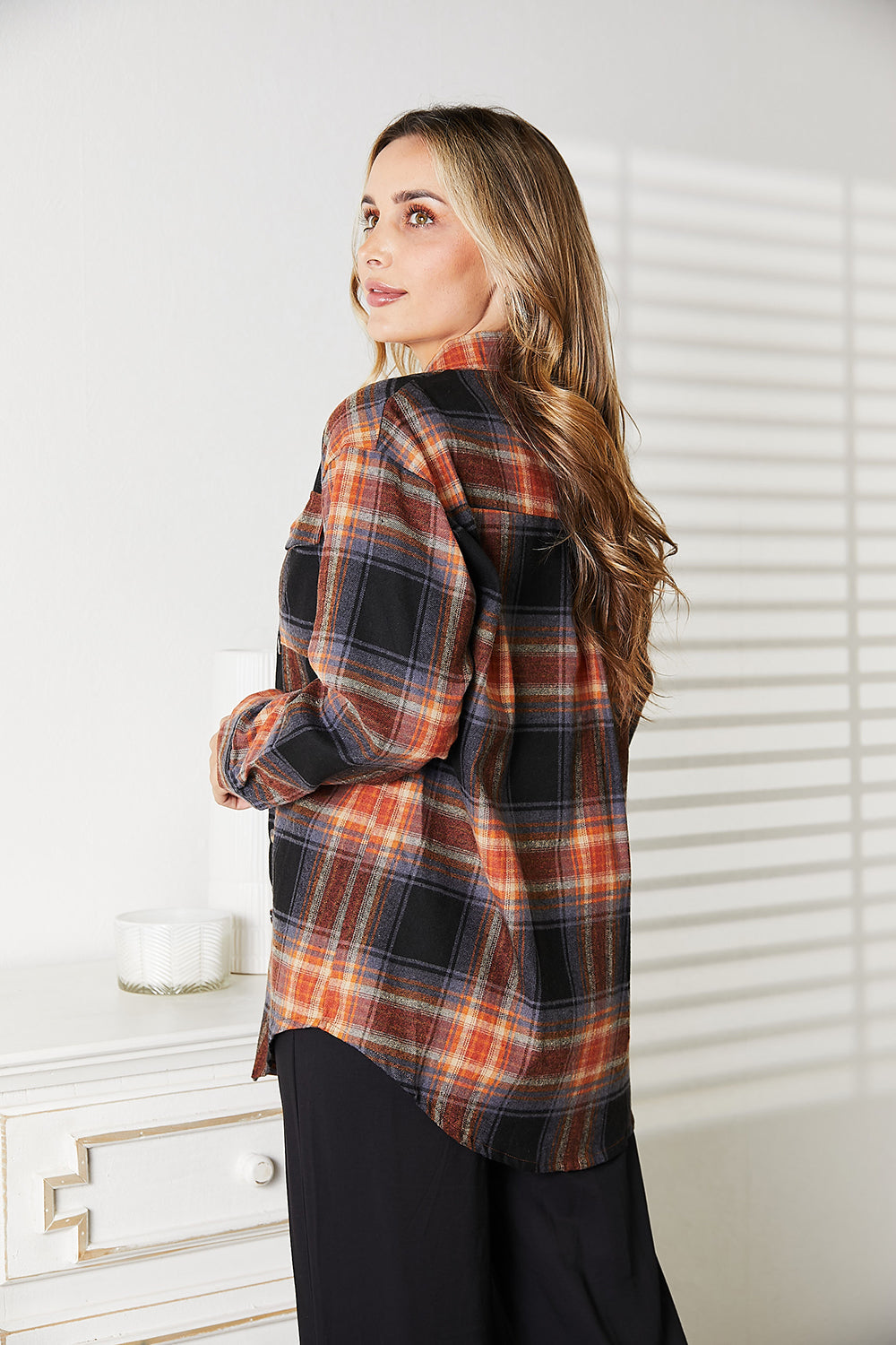 Double Take Plaid Dropped Shoulder Shirt - FunkyPeacockStore (Store description)