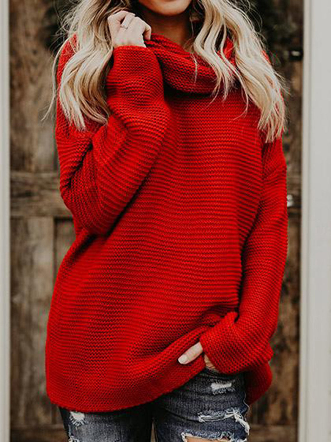 Turtleneck Dropped Shoulder Slit Sweater - FunkyPeacockStore (Store description)