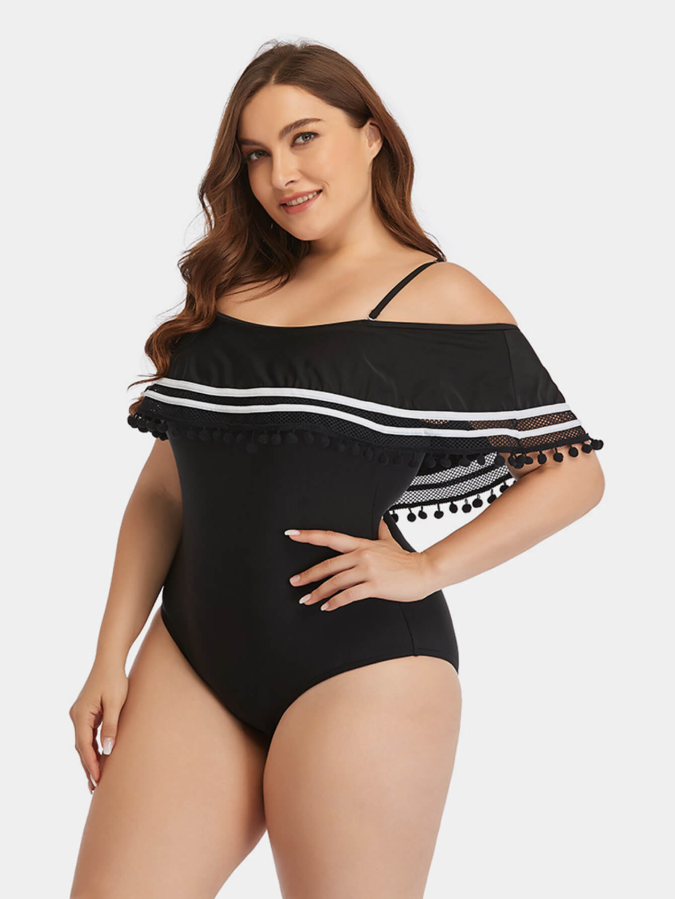 Striped Cold-Shoulder One-Piece Swimsuit - FunkyPeacockStore (Store description)
