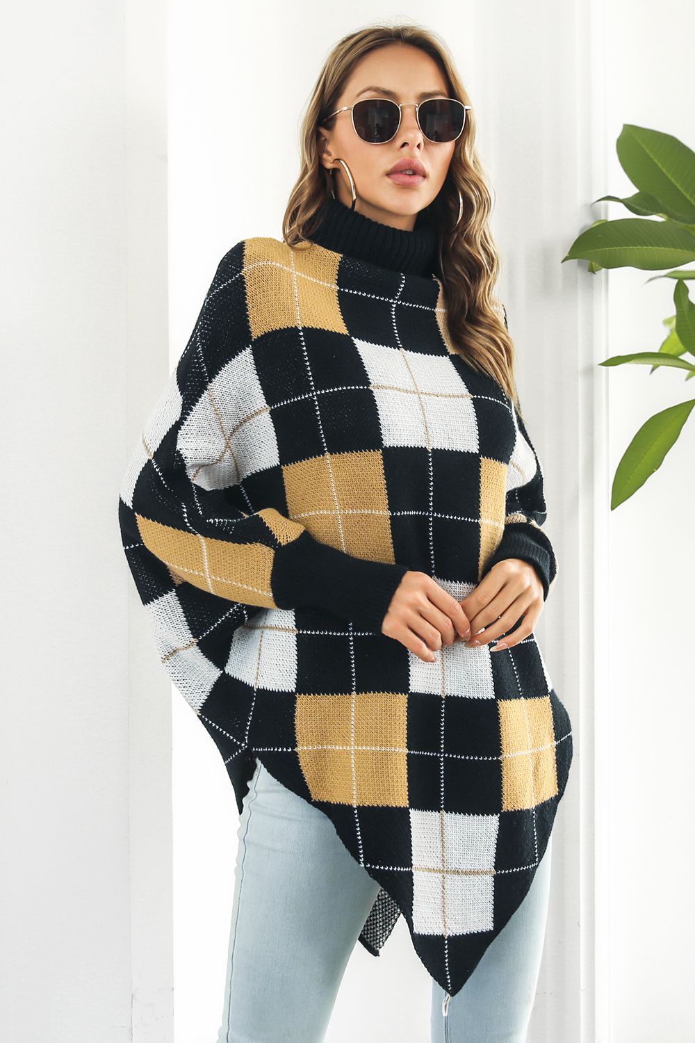 Plaid Turtleneck Dolman Sleeve Poncho - FunkyPeacockStore (Store description)