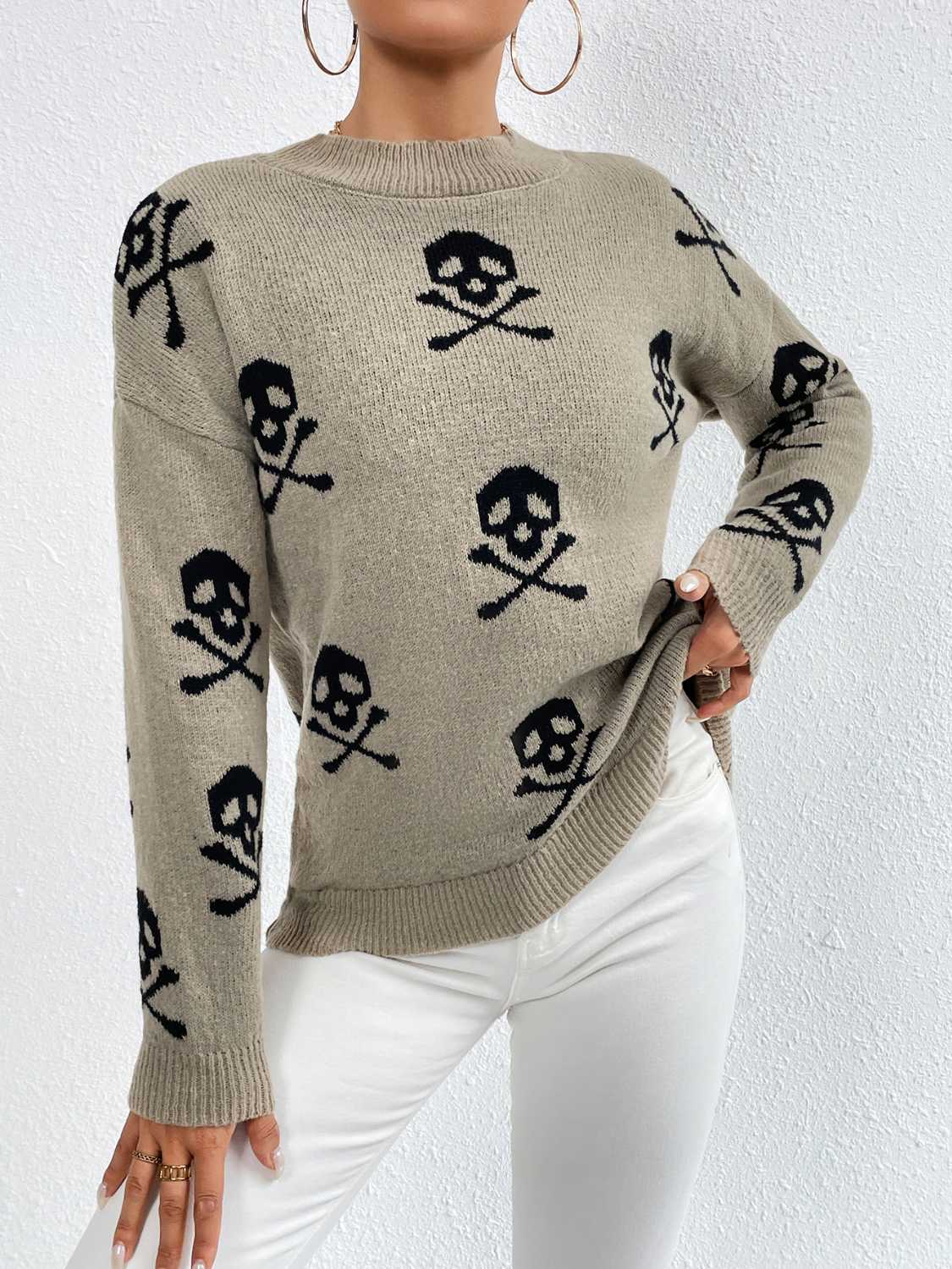 Patterned Drop Shoulder Sweater - FunkyPeacockStore (Store description)