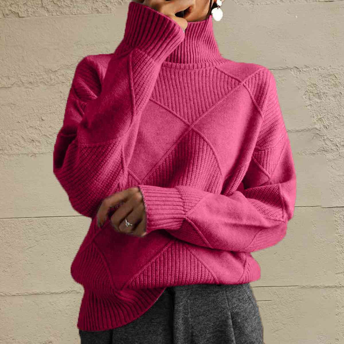 Geometric Turtleneck Long Sleeve Sweater - FunkyPeacockStore (Store description)