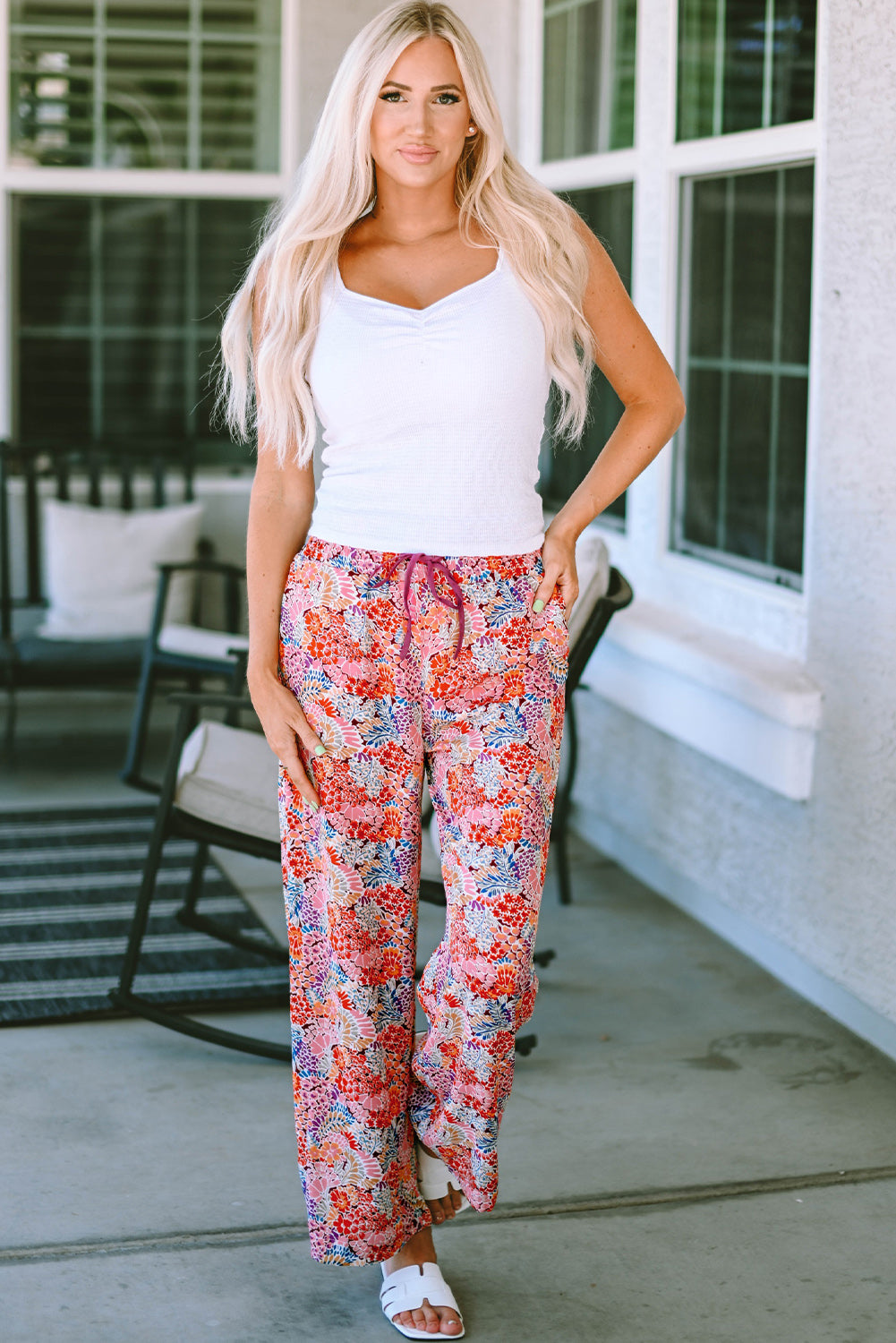 Printed Tie Waist Wide Leg Long Pants - FunkyPeacockStore (Store description)