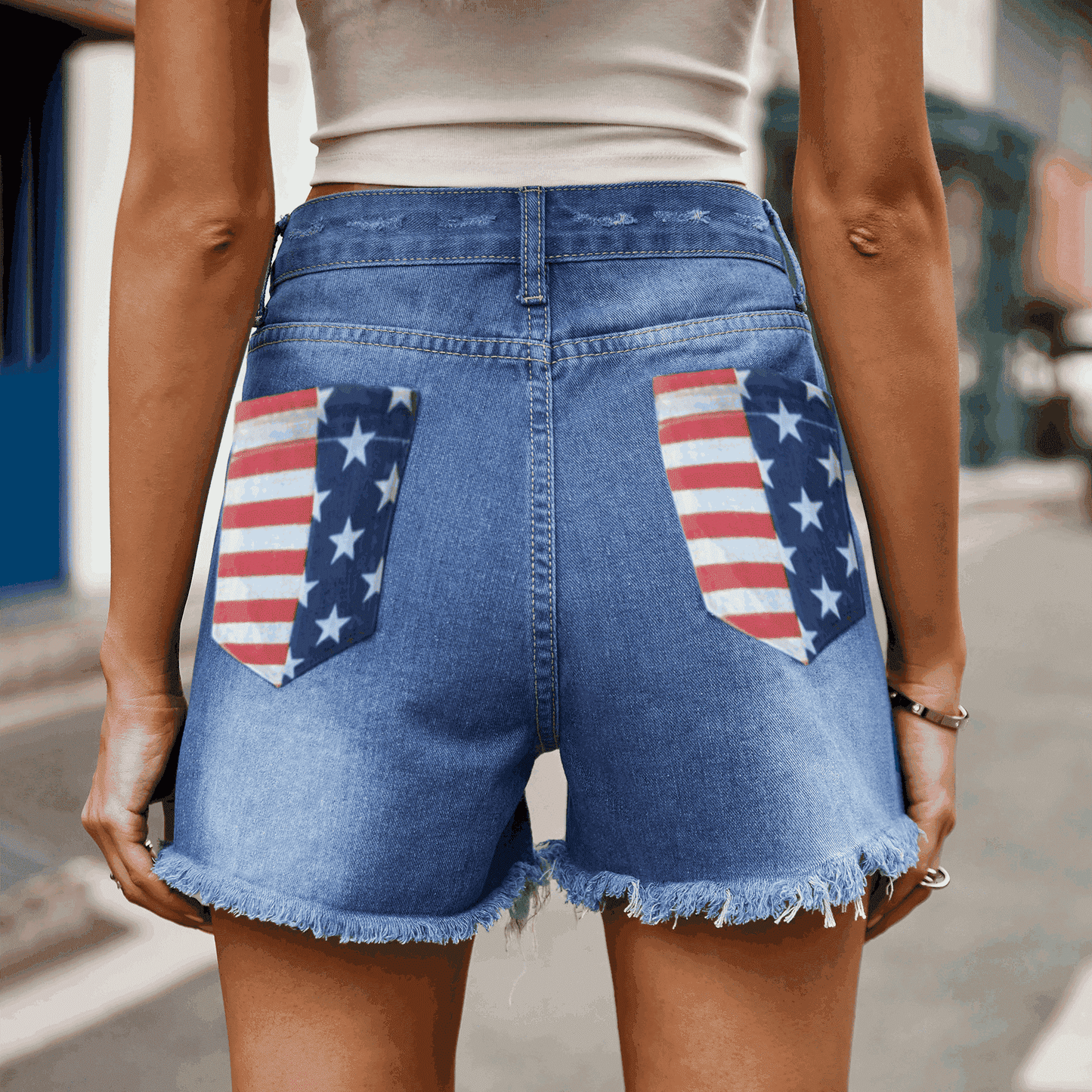 US Flag Distressed Denim Shorts - FunkyPeacockStore (Store description)