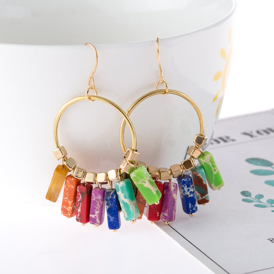 Multicolored Stone Dangle Earrings - FunkyPeacockStore (Store description)