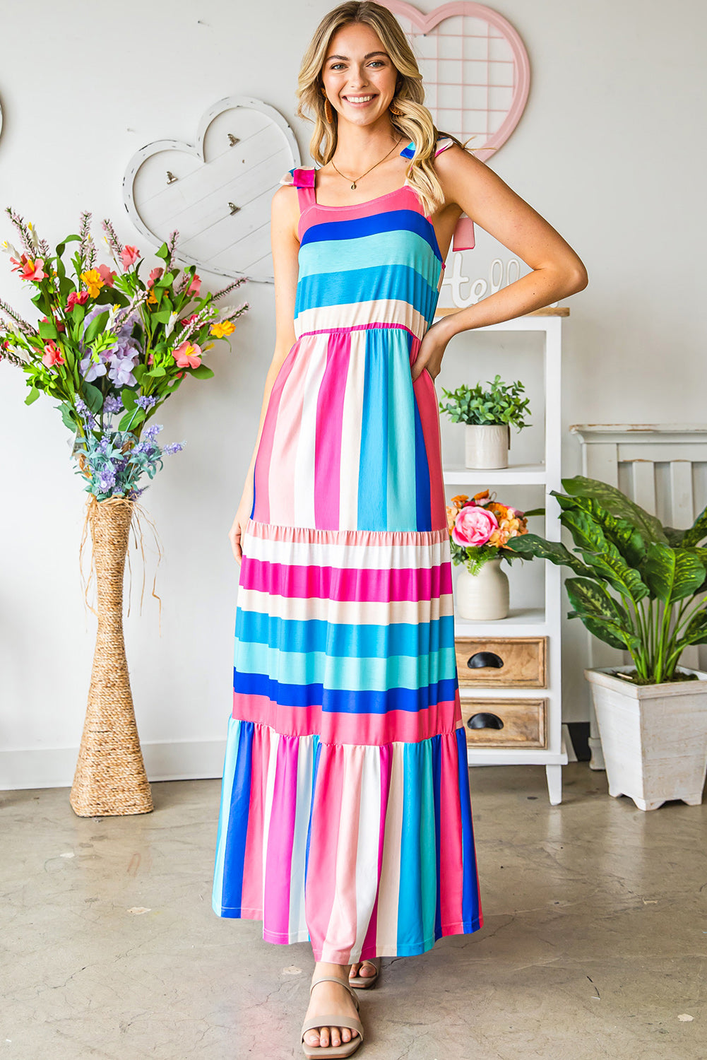 Striped Sleeveless Maxi Dress - FunkyPeacockStore (Store description)