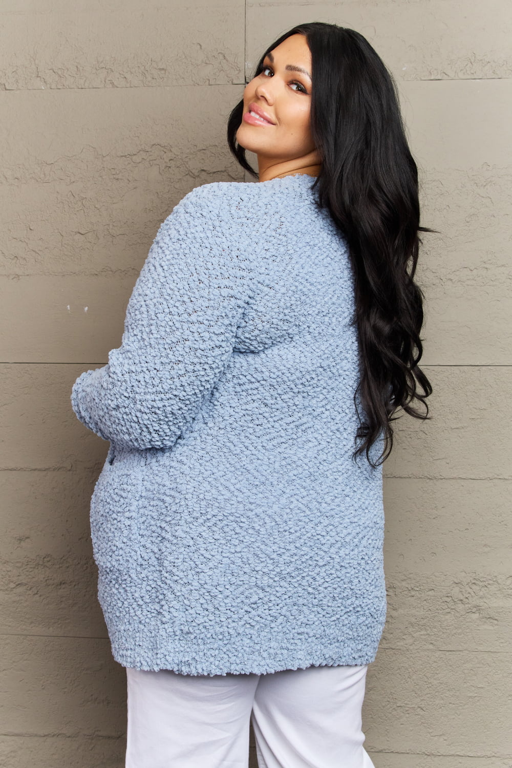 Zenana Falling For You Full Size Open Front Popcorn Cardigan - FunkyPeacockStore (Store description)