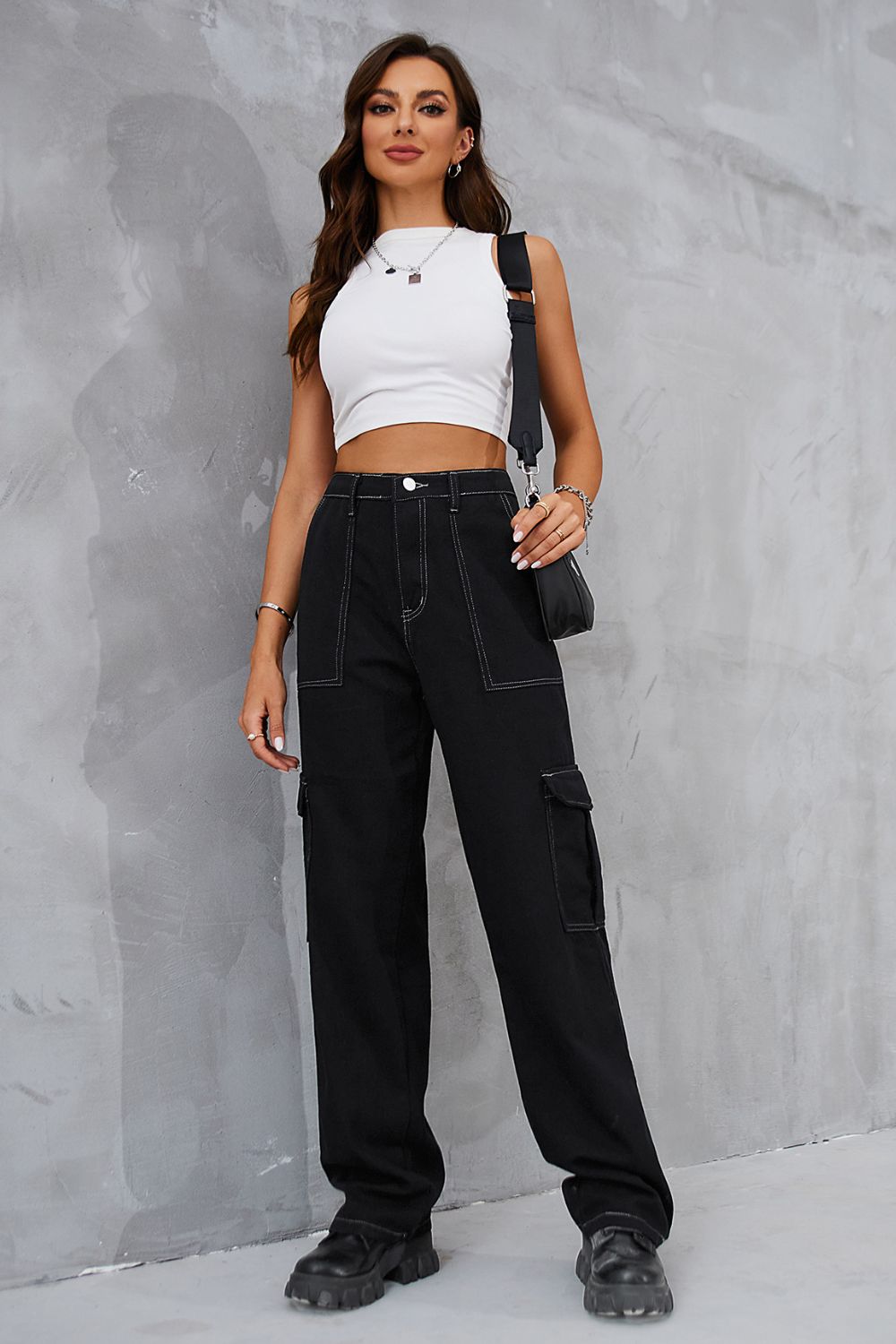 Long Straight Leg Jeans with Pockets - FunkyPeacockStore (Store description)