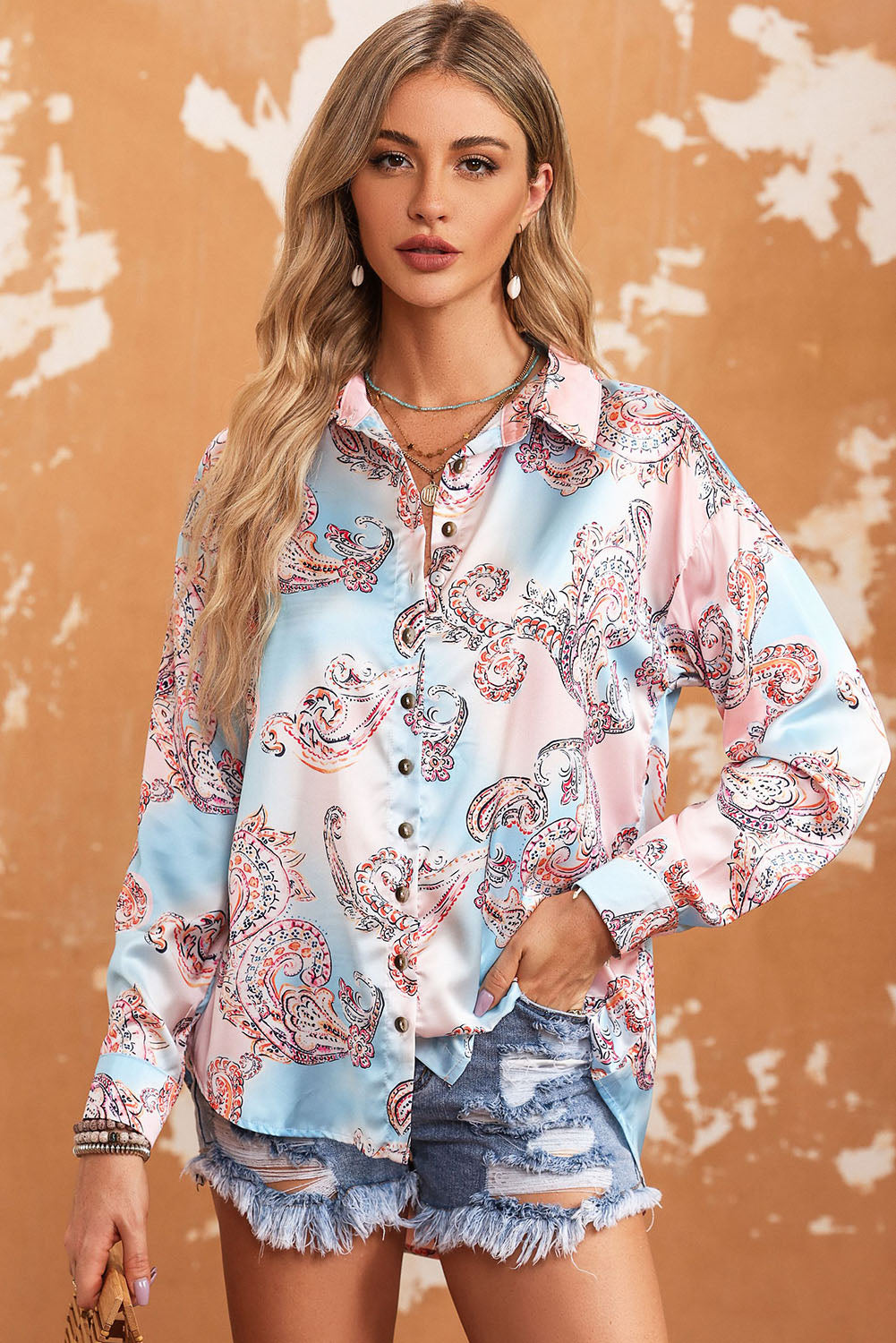 Printed Long Sleeve Collared Shirt - FunkyPeacockStore (Store description)