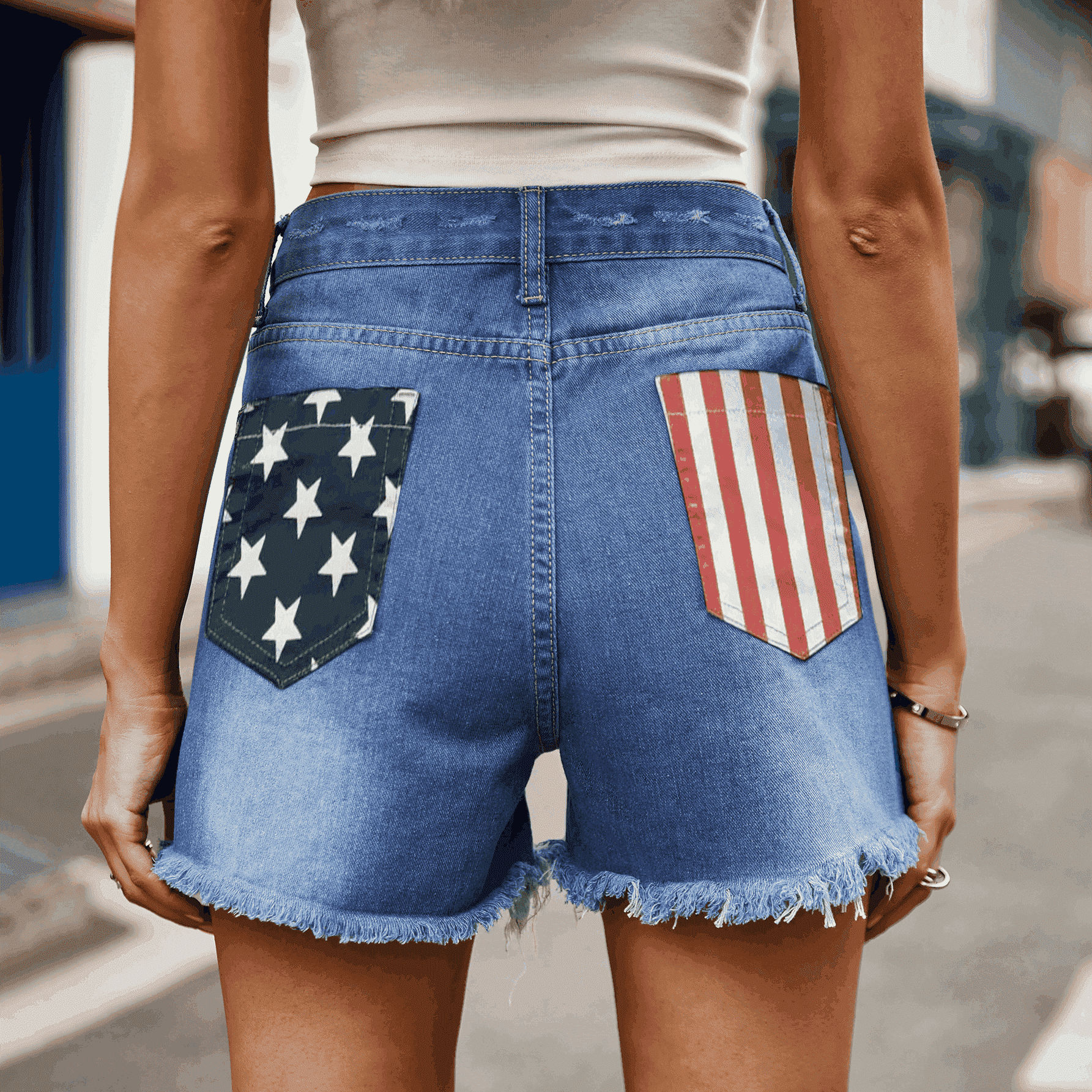 US Flag Distressed Denim Shorts - FunkyPeacockStore (Store description)