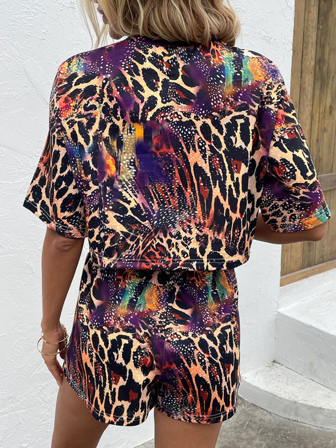 Printed Round Neck Dropped Shoulder Half Sleeve Top and Shorts Set - FunkyPeacockStore (Store description)