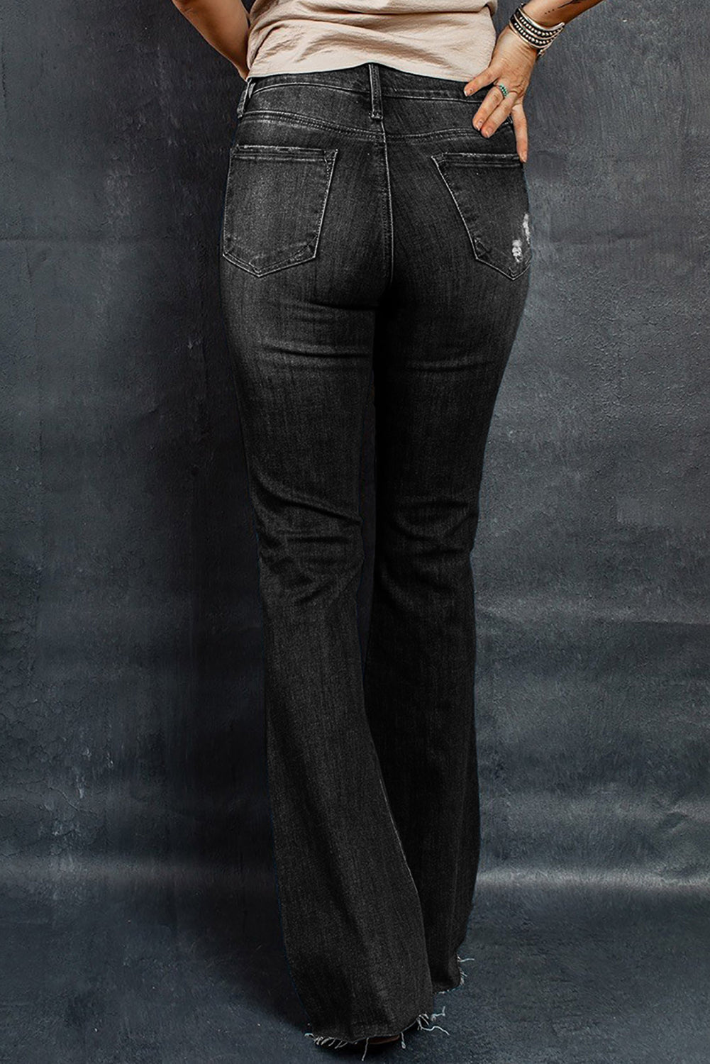 Distressed Raw Hem Flare Jeans - FunkyPeacockStore (Store description)