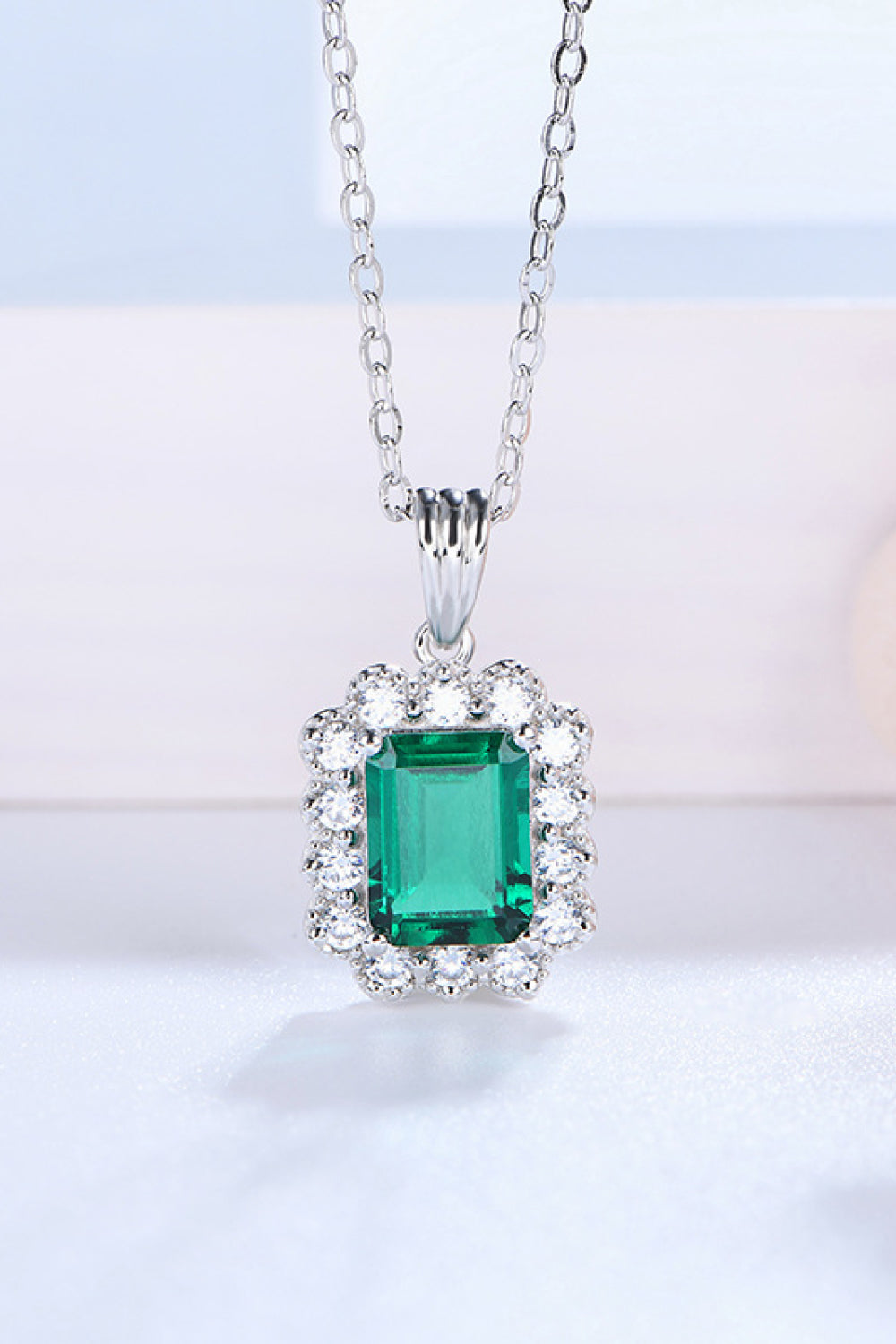 1.5 Carat Lab-Grown Emerald Pendant 925 Sterling Silver Necklace - FunkyPeacockStore (Store description)